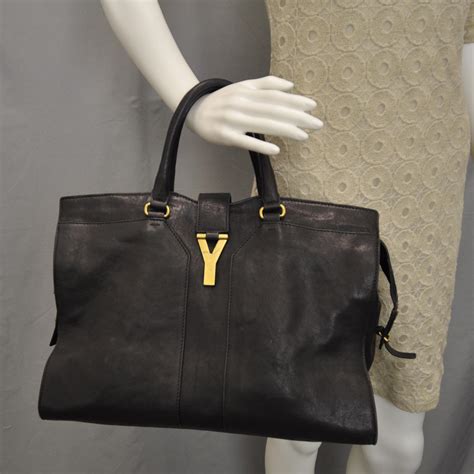 ysl cabas chyc large black|Yves Saint Laurent Chyc Large Black Cabas Leather Suede Bag.